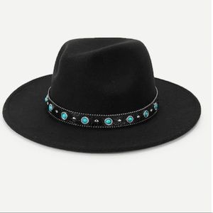 NEW Black Panama Hat w/ Turquoise Band!